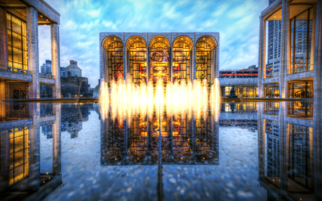 Building fountain sky clouds sunbeams free wallpaper for desktop - medium preview image