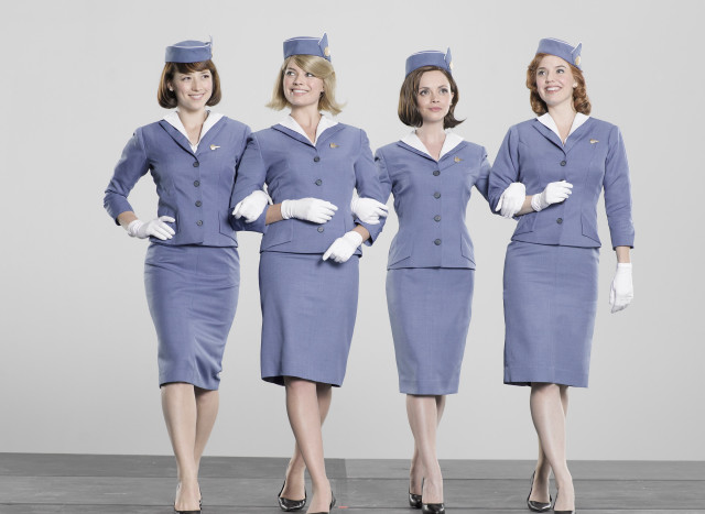 Three women blue uniforms white free wallpaper for desktop - medium preview image