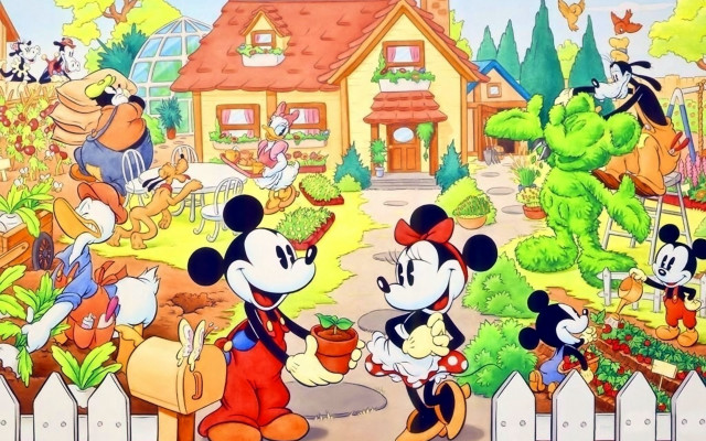 Mickey minnie garden house person free wallpaper for desktop - medium preview image