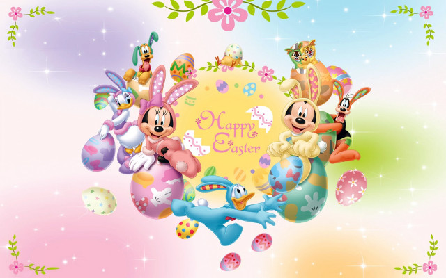 Cartoon characters happy easter message #2 free wallpaper for desktop - medium preview image