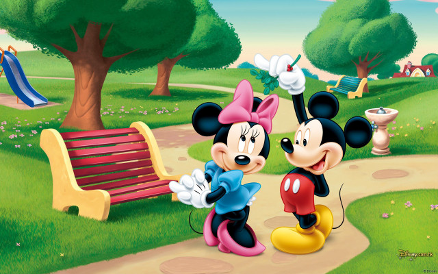 Mickey minnie mouse park bench #2 free wallpaper for desktop - medium preview image
