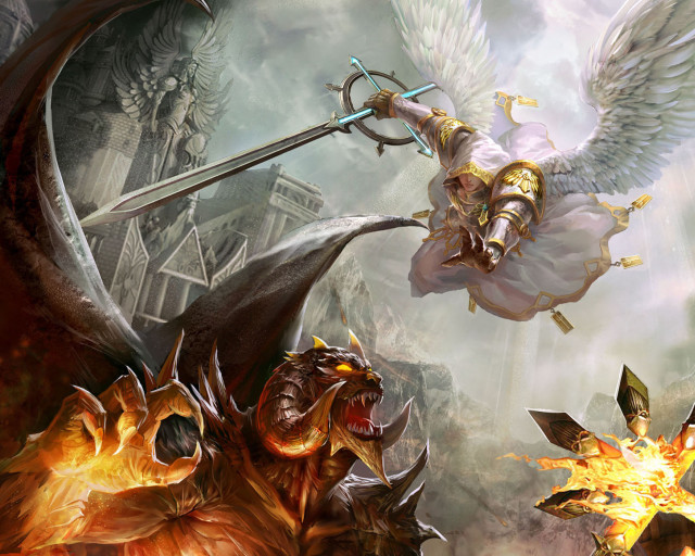 Woman sword wings dragon demon free wallpaper for desktop - medium preview image