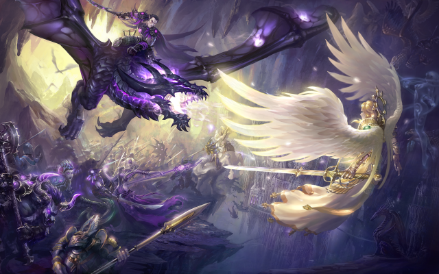 Winged creature attacking demon battle free wallpaper for desktop - medium preview image