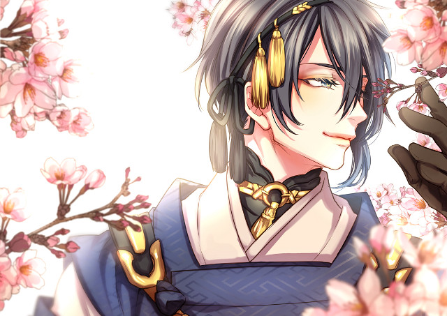 Man blue white outfit flowers free wallpaper for desktop - medium preview image