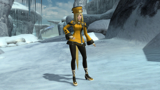 Woman yellow black outfit snowy free wallpaper for desktop - medium preview image