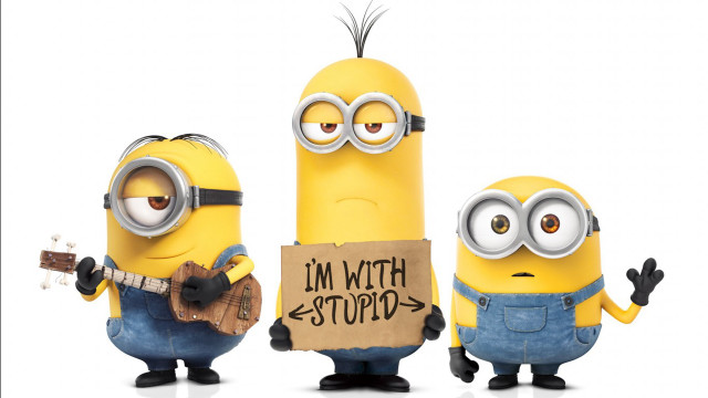 Minions holding sign in with free wallpaper for desktop - medium preview image