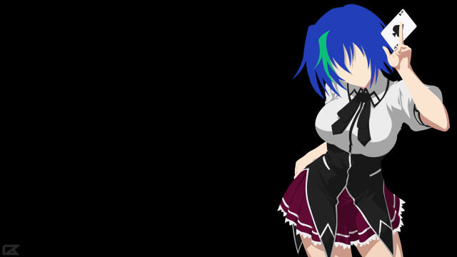Girl blue hair holding card free wallpaper for desktop - medium preview image