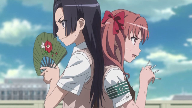 Couple people holding fans building free wallpaper for desktop - medium preview image