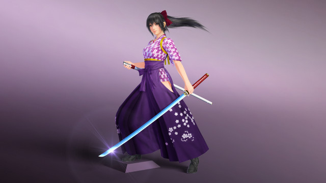 Purple samurai woman katana hakama free wallpaper for desktop - medium preview image