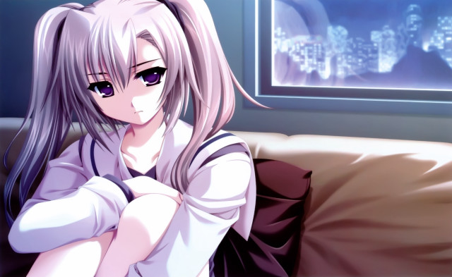 Girl long hair couch window free wallpaper for desktop - medium preview image