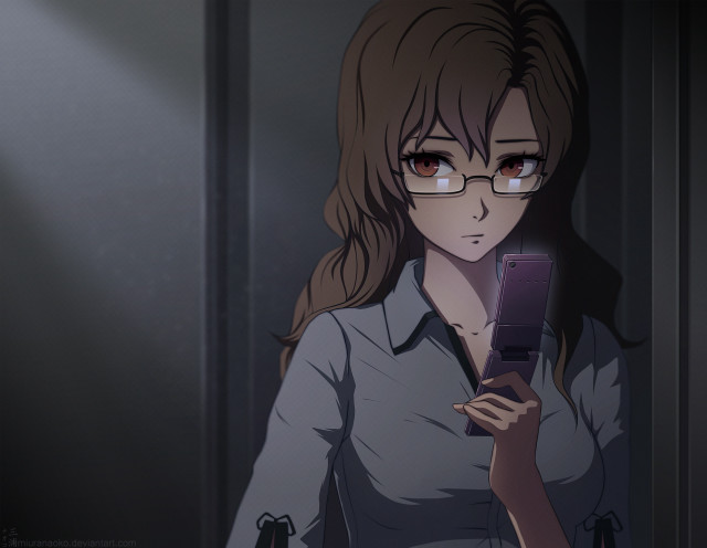 Woman glasses cellphone dark room free wallpaper for desktop - medium preview image