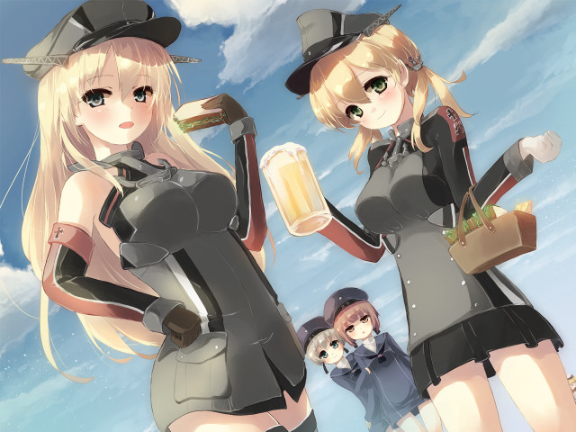Anime girls beer cat field free wallpaper for desktop - medium preview image