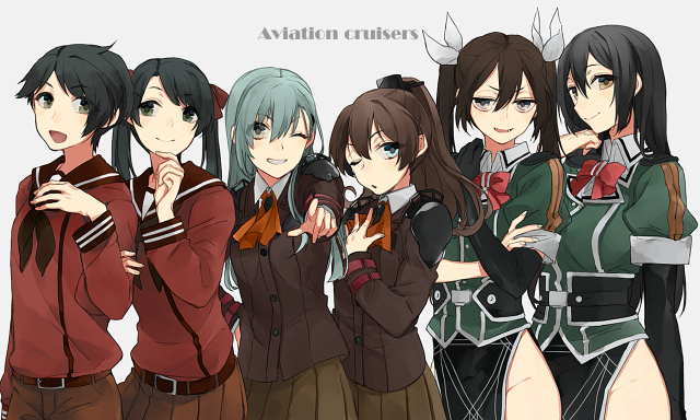 Anime girls group arms around free wallpaper for desktop - medium preview image