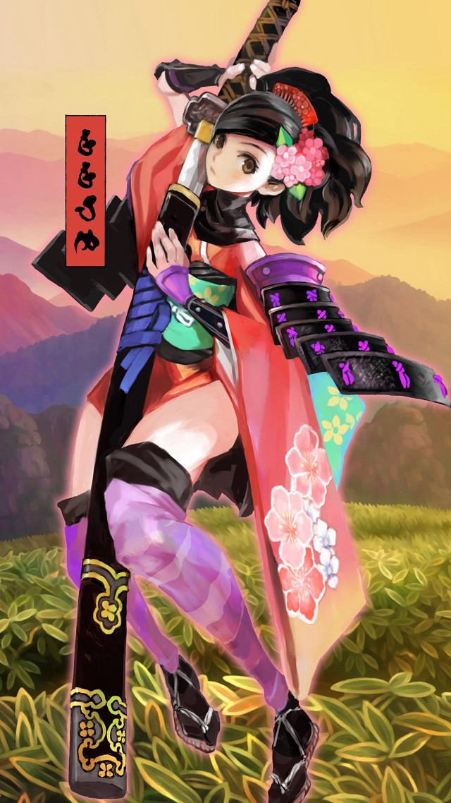 Woman kimono sword wine mountain free wallpaper for mobile - medium preview image