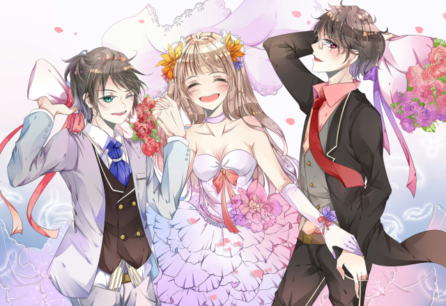 Couple people suit pink background free wallpaper for desktop - medium preview image