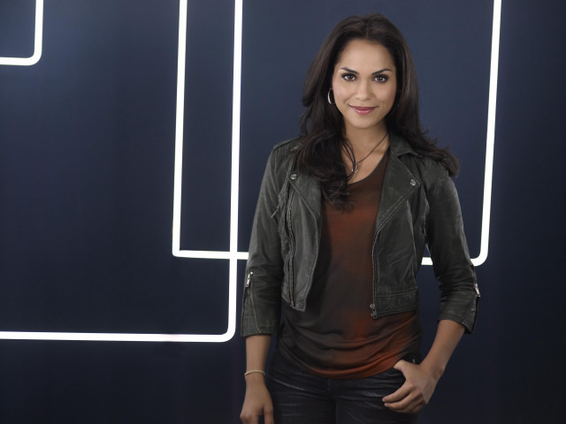 Woman smiling leather jacket neon free wallpaper for desktop - medium preview image