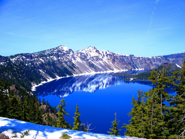 Blue lake snow mountains beautiful free wallpaper for desktop - medium preview image