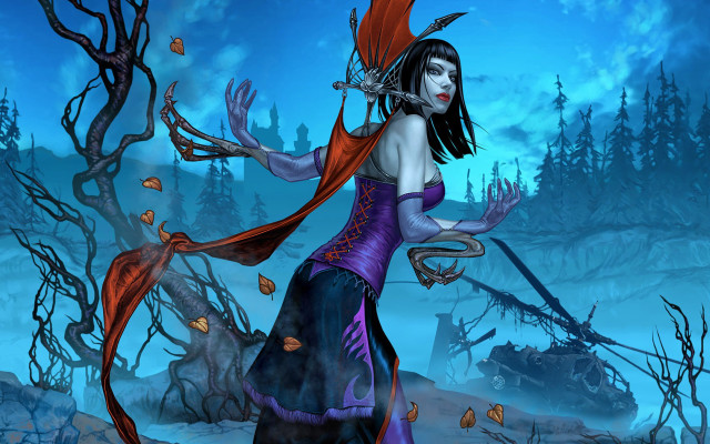 Woman purple dress red scarf free wallpaper for desktop - medium preview image