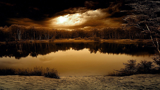 Lake water trees night cloudy free wallpaper for desktop - medium preview image