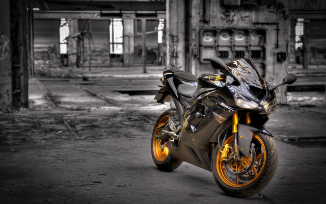 Motorcycle parked dirty building graffiti free wallpaper for desktop - medium preview image