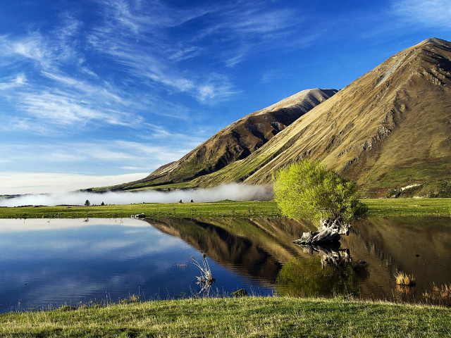 Lake mountains green field tree #3 free wallpaper for desktop - medium preview image