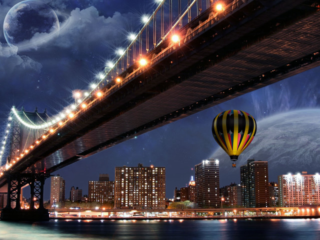 Hot air balloon night city #2 free wallpaper for desktop - medium preview image
