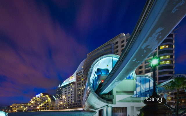 Curved walkway building night sky free wallpaper for desktop - medium preview image