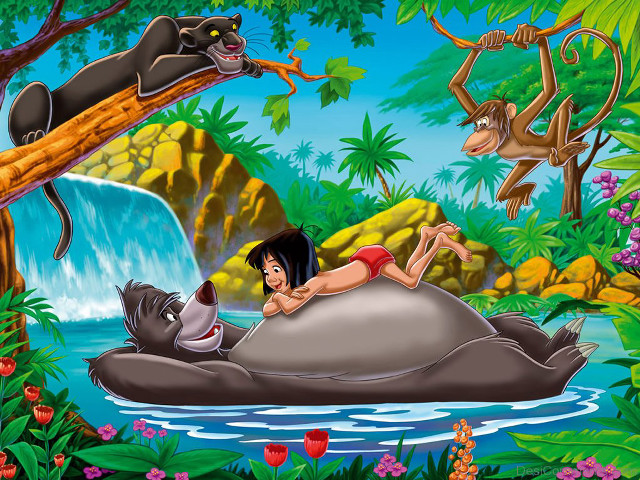 Woman hippo jungle monkeys river free wallpaper for desktop - medium preview image