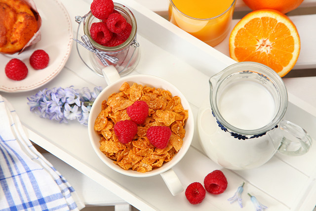 Cereal raspberries oranges tray milk free wallpaper for desktop - medium preview image