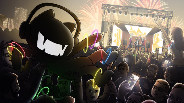 Cartoon character crowd concert large free wallpaper for desktop - medium preview image