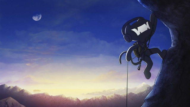 Cartoon character climbing mountain moon free wallpaper for desktop - medium preview image