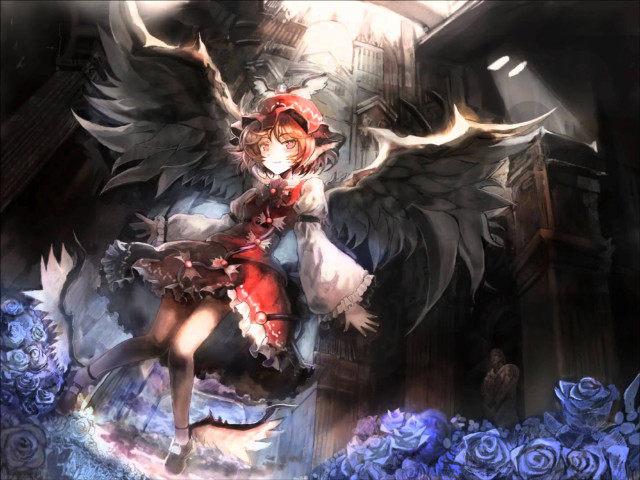 Woman wings red dress blue free wallpaper for desktop - medium preview image