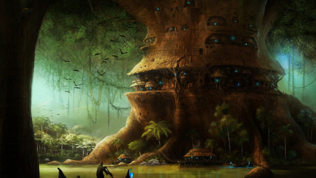 Tree house forest birds people free wallpaper for desktop - medium preview image