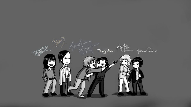 Group people chalkboard wall writing free wallpaper for desktop - medium preview image