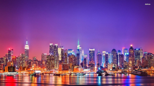 City skyline tall buildings nighttime #11 free wallpaper for desktop - medium preview image