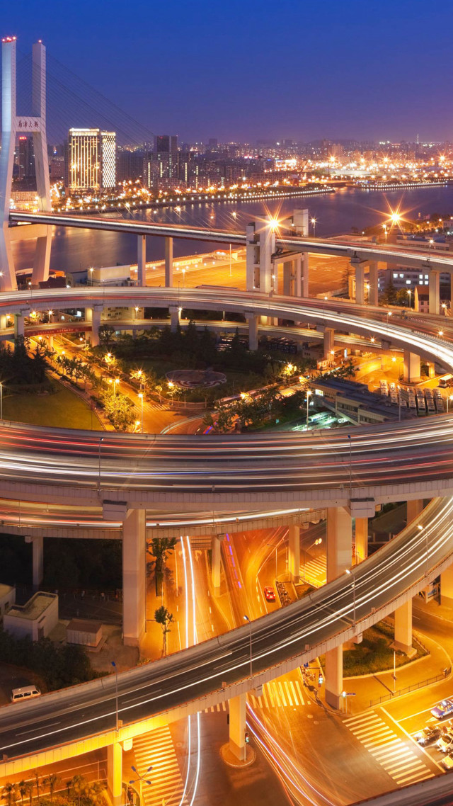 City traffic night bridge lights #2 free wallpaper for mobile - medium preview image