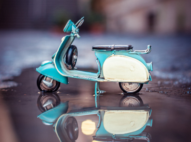 Toy scooter puddle water building free wallpaper for desktop - medium preview image