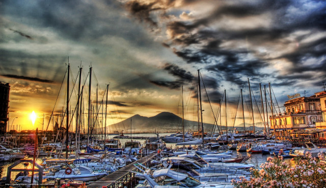 Marina boats mountain sunset sunrise free wallpaper for desktop - medium preview image