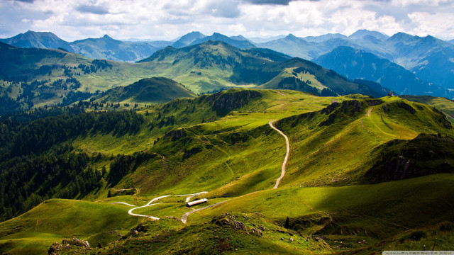 Winding road green mountains clouds #3 free wallpaper for desktop - medium preview image