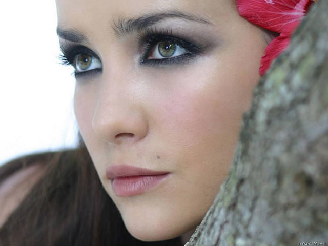 Woman red flower tree trunk free wallpaper for desktop - medium preview image