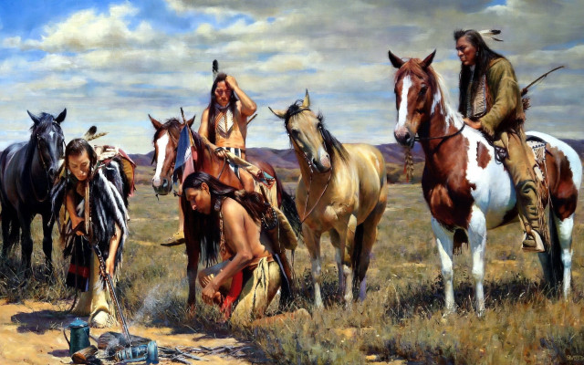Native american horses field man free wallpaper for desktop - medium preview image