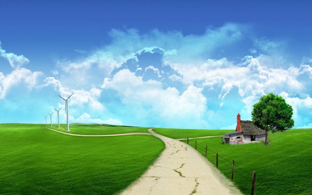 House hill path windmills distance #15 free wallpaper for desktop - medium preview image