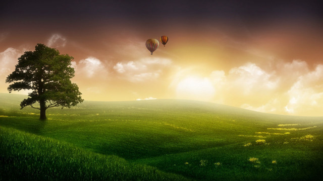 Tree hot air balloon sunset #2 free wallpaper for desktop - medium preview image