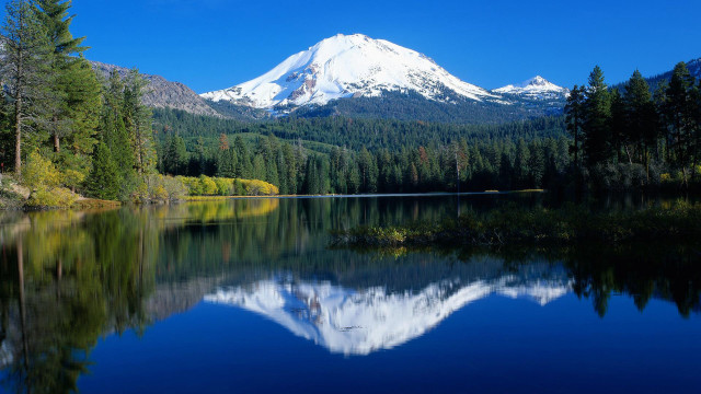Mountain lake reflection forest blue free wallpaper for desktop - medium preview image