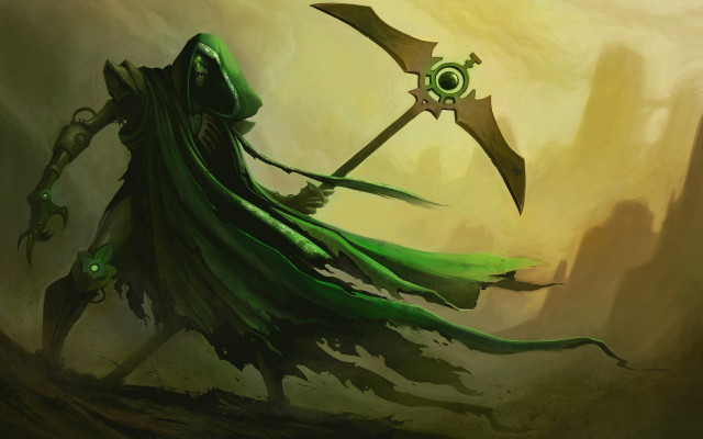 Green creature long cape sword free wallpaper for desktop - medium preview image