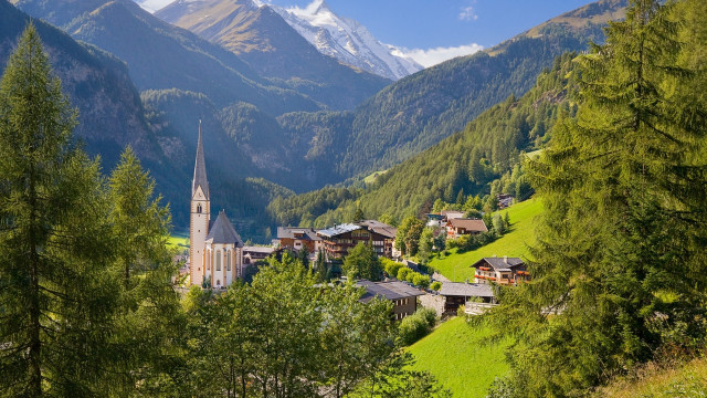 Village church mountains background nature free wallpaper for desktop - medium preview image