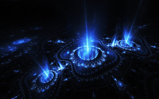 Circular structure blue lights black free wallpaper for desktop - medium preview image