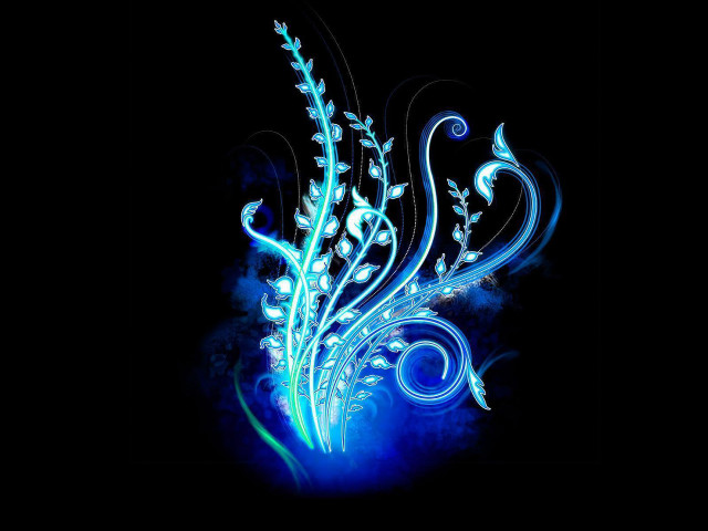Blue flower swirls leaves black #2 free wallpaper for desktop - medium preview image