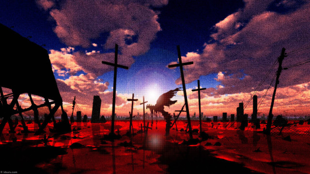 Crosses field cloudy sky sunset free wallpaper for desktop - medium preview image