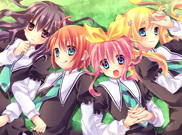 Anime girls green field grass #2 free wallpaper for desktop - medium preview image